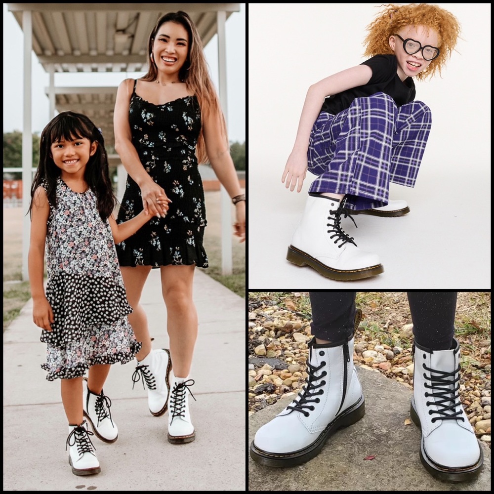 Dr. Martens White Leather Lace Up Combat Boots Youth Junior - Picture 1 of 14